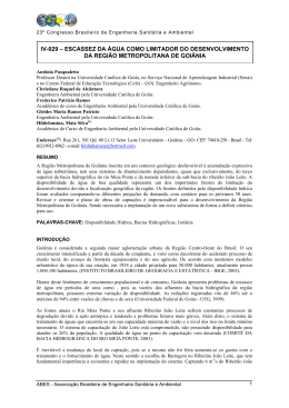 Escassez da &aacute;gua como limitador do desenvolvimento da