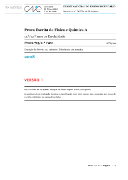 Prova Escrita de F&iacute;sica e Qu&iacute;mica A VERS&Atilde;O 1