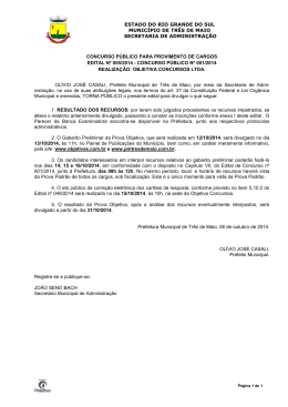 Concurso P&uacute;blico 001-2014 - Divulga Resultado dos Recursos das
