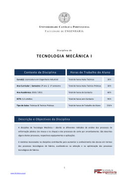 TECNOLOGIA MECÂNICA I - Universidade Católica Portuguesa