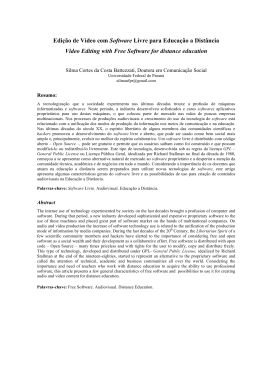 Edi&ccedil;&atilde;o de V&iacute;deo com Software Livre para Educa&ccedil;&atilde;o a