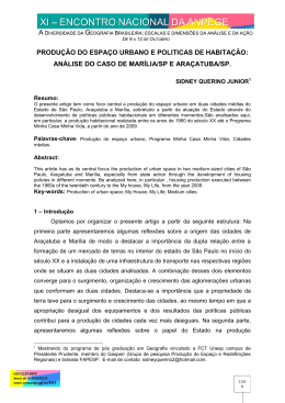 PRODU&Ccedil;&Atilde;O DO ESPA&Ccedil;O URBANO E POLITICAS DE HABITA&Ccedil;&Atilde;O