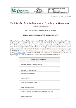 Rela&ccedil;&atilde;o de Candidatos Selecionados para Alunos - EAD