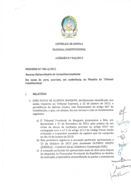 Ac&oacute;rd&atilde;o N.&ordm; 316/2013 - Tribunal Constitucional de Angola