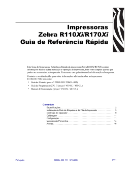 Impressoras Zebra R110Xi/R170Xi Guia de Refer&ecirc;ncia R&aacute;pida