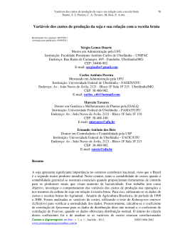 Vari&aacute;veis dos custos de produ&ccedil;&atilde;o da soja e sua rela&ccedil;&atilde;o com a