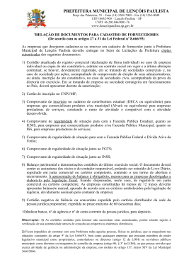 Documentos para Cadastro - Prefeitura Municipal de Lençóis Paulista