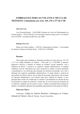 EMBRIAGUEZ ZERO AO VOLANTE E MULTA DE TR&Atilde;NSITO
