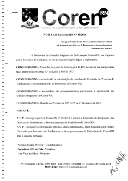 Revoga a Portaria Coren-Rn n&ordm; 23/2013 e nomeia a Comiss&atilde;o de