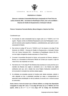 Designação do Fiscal Único da Lisboa Ocidental, SRU e da EGEAC