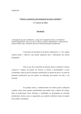 PARECER &ldquo;Crit&eacute;rios e par&acirc;metros para designa&ccedil;&atilde;o dos ju&iacute;zes