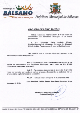 PROJETO LEI LEGISLATIVA Altera o valor das referências 01 à 07