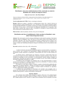 Distribui&ccedil;&atilde;o e classe dos estabelecimentos de leite e derivados no