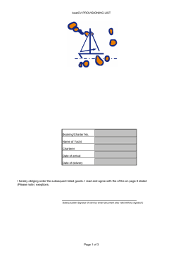 boatCV PROVISIONING LIST Booking/Charter No. Name of Yacht