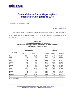 Cesta básica de Porto Alegre registra queda de 4% em junho de 2014