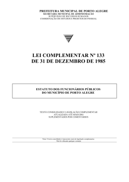 LEI COMPLEMENTAR 133 &ndash; de 31 de dezembro de 1985
