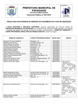 Resultado dos Pedidos de Isen&ccedil;&atilde;o