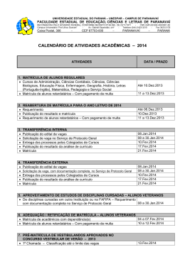 CALENDÁRIO DE ATIVIDADES ACADÊMICAS – 2014
