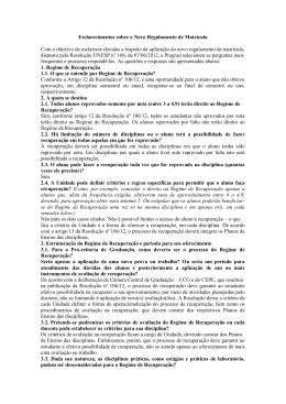 Esclarecimentos sobre RECUPERA&Ccedil;&Atilde;O