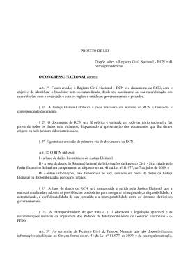 PROJETO DE LEI Disp&otilde;e sobre o Registro Civil Nacional