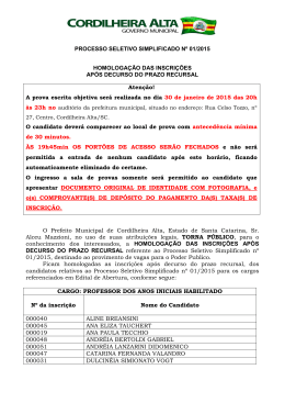 HOMOLOGA&Ccedil;&Atilde;O DAS INSCRI&Ccedil;&Otilde;ES AP&Oacute;S DECURSO DO PRAZO