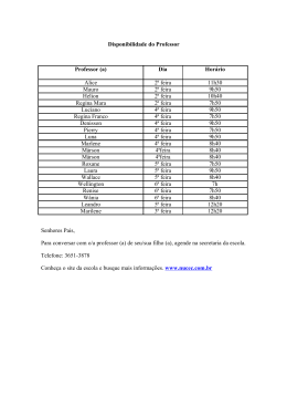 Disponibilidade do Professor Professor (a) Dia Hor&aacute;rio