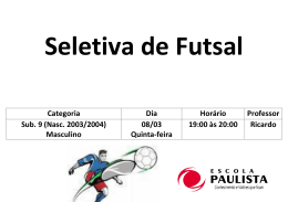 Categoria Dia Horário Professor Sub. 9 (Nasc. 2003/2004
