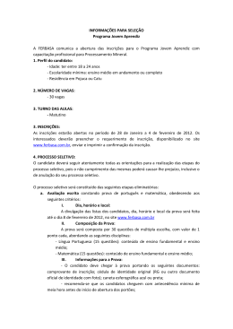INFORMA&Ccedil;&Otilde;ES PARA SELE&Ccedil;&Atilde;O Programa Jovem
