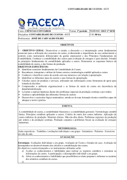 CONTABILIDADE DE CUSTOS - CCT Curso: CIÊNCIAS
