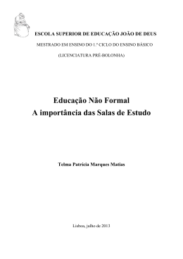 Educa&ccedil;&atilde;o N&atilde;o Formal A import&acirc;ncia das Salas de Estudo