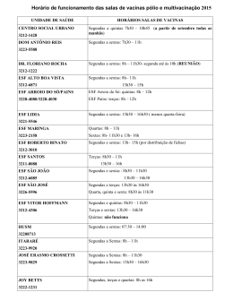 Horário das Salas de Vacinas na zona urbana