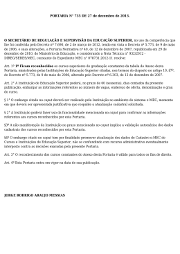 PORTARIA N&deg; 735 DE 27 de dezembro de 2013. O SECRET&Aacute;RIO