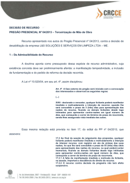 DECISÃO DE RECURSO PREGÃO PRESENCIAL Nº 04 - CRC-CE