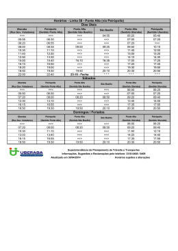 Hor&aacute;rios - Linha 58 - Ponte Alta (via Peir&oacute;polis) Dias &Uacute;teis S&aacute;bados