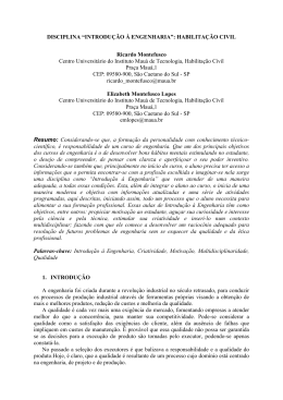 DISCIPLINA &ldquo;INTRODU&Ccedil;&Atilde;O &Agrave; ENGENHARIA