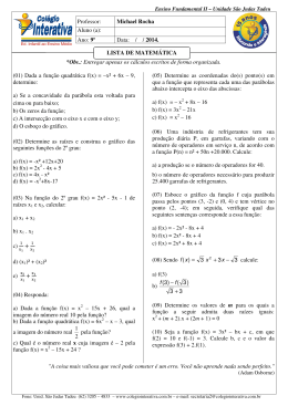 (01) Dada a função quadrática f(x)