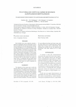 PH E FOR&Ccedil;A DE CORTE DA CARNE DE BOVINOS