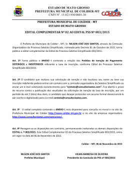 Edital Complementar 02 ao Edital PSS 003/2015 Baixe aqui!