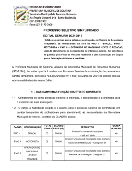 SEMURH n&deg; 002/2015 - Prefeitura Municipal de Colatina