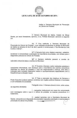 Institui a &ldquo;Semana Municipal de Preven&ccedil;&atilde;o do C&acirc;ncer de Pr&oacute;stata