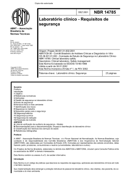 NBR 14785 Laborat&oacute;rio cl&iacute;nico - Requisitos de seguran&ccedil;a