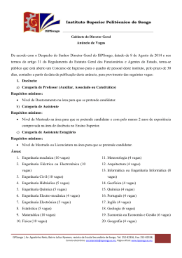 An&uacute;ncio de Vagas De acordo com o Despacho do Senhor Director