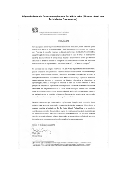 Cópia da Carta de Recomendação pelo Dr. Mário Lobo (Director