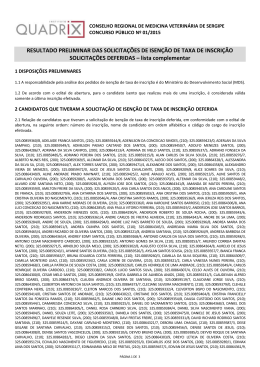 RESULTADO PRELIMINAR DAS SOLICITA&Ccedil;&Otilde;ES DE ISEN&Ccedil;&Atilde;O DE