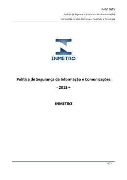 Pol&iacute;tica de Seguran&ccedil;a da Informa&ccedil;&atilde;o e Comunica&ccedil;&otilde;es