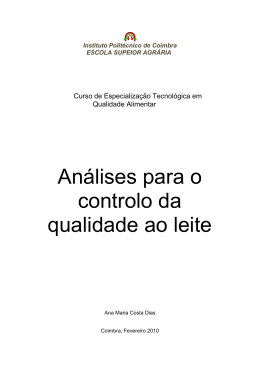 An&aacute;lises para o controlo da qualidade ao leite