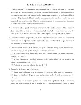 3a. Lista de Exerc`icios ME210/213 1. Os seguintes dados foram