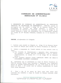 Resolução nº 01/2012 - Conselho de Administração do ITEP