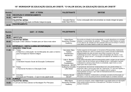 18&ordm;. workshop de educa&ccedil;&atilde;o escolar crist&acirc;: &ldquo;o valor social