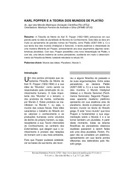 KARL POPPER E A TEORIA DOS MUNDOS DE PLAT&Atilde;O